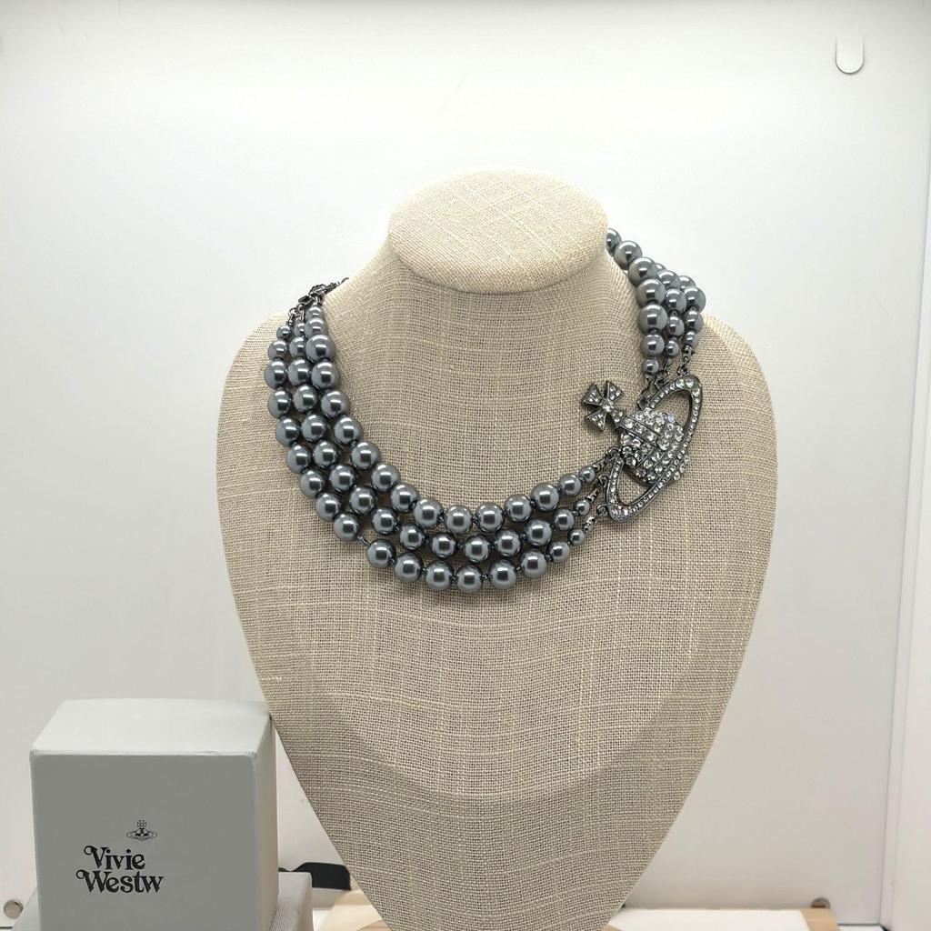 Vivienne High-End Three-Layer Pearl & Diamond Saturn Necklace for Women