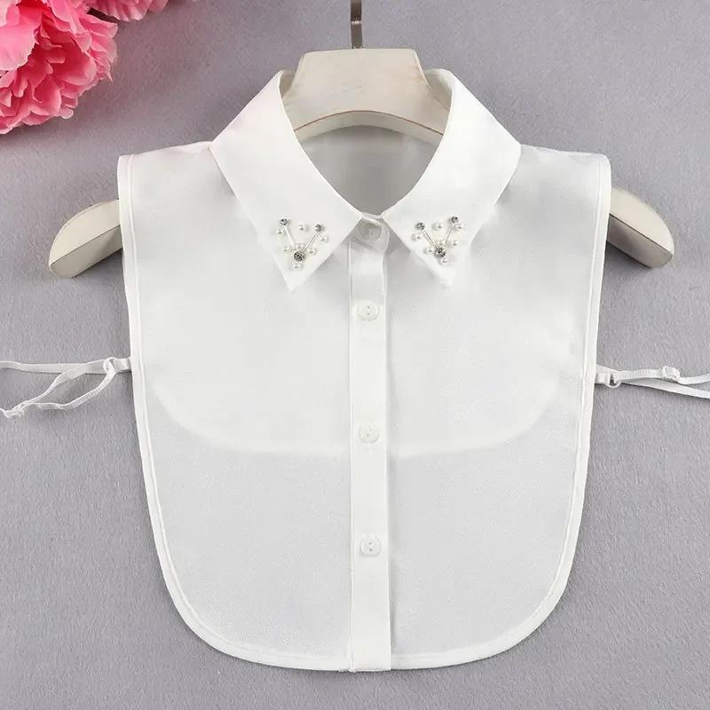 Handmade Beads Sweater Fake Collar for Women's Fashion Autumn Winter Half Shirt Detachable Collar Ladies White False Collar