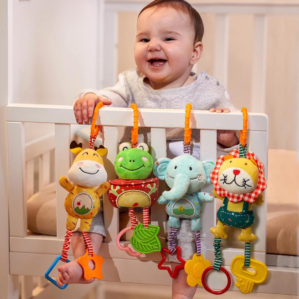 TUMAMA Baby Toys for Months Handbell Baby Rattle Soft Plush Early Development Stroller Toys Infant Newborn Birthday Gift 4 Pack 0/3/6/9/12