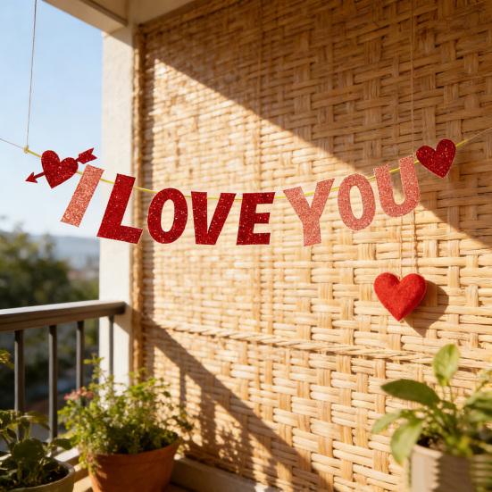 Valentine's Day "LOVE" Hanging Decor Glitter Heart Pendant for Party Wedding Room Decoration Festive Atmosphere Romantic Gift for Couples