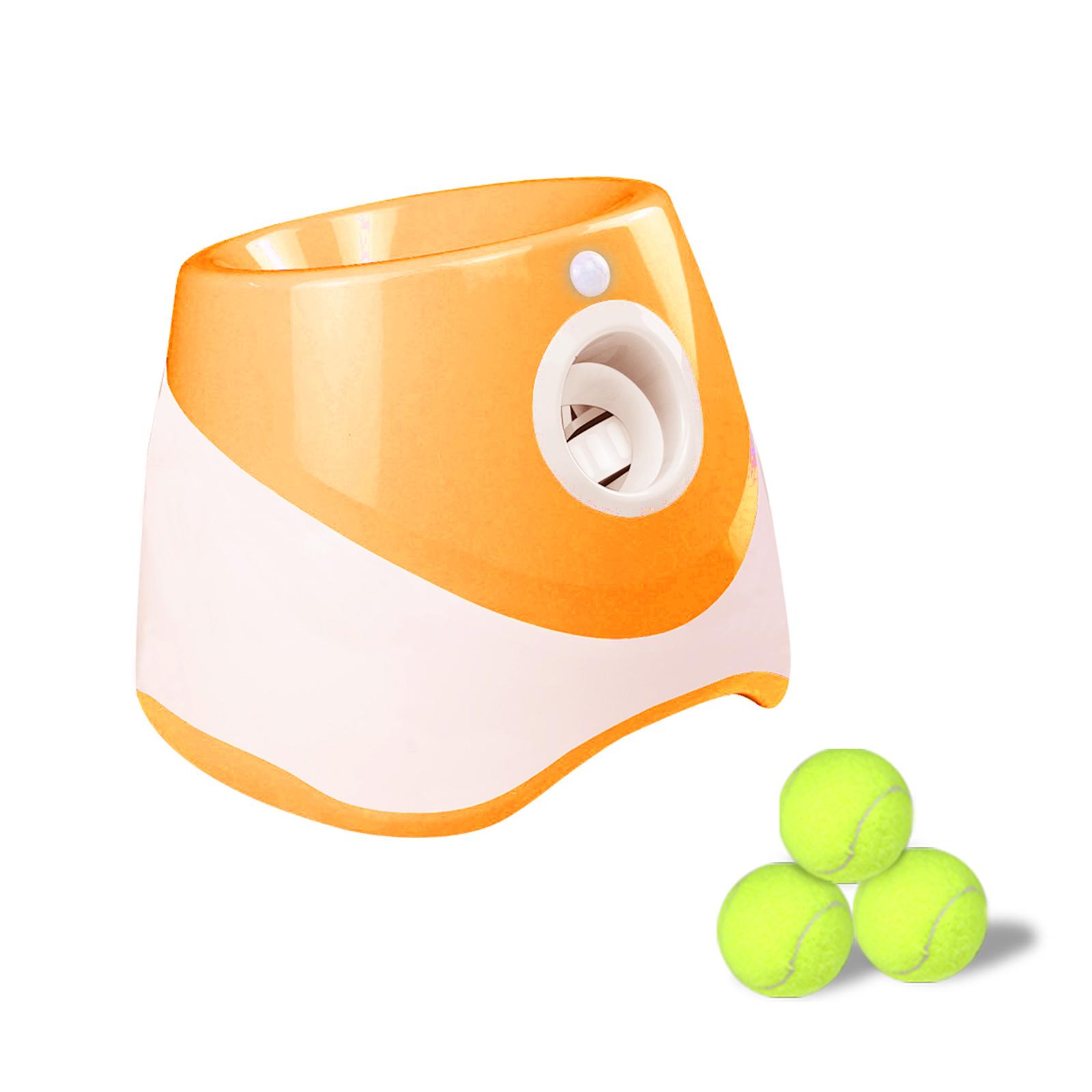 Lanciatore automatico di palline per cani con 3 palline Lanciatore di palline da tennis interattivo per cani Lancio di palline per animali domestici arancione