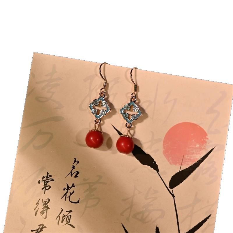925 Sterling Silver Jewelry Auspicious Clouds Cinnabar Drop Earrings for Women Wedding Party Jewelry for Girls Friend Gift