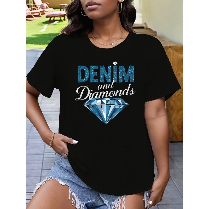 

Футболка - Принт под выцветший деним с синим логотипом, Повседневная с коротким рукавом и круглым вырезом, Дизайн в стиле джинсовой ткани для повседневной одежды и многослойности S чёрный