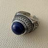 Xiaomi 925 Sterling Silver Rings for Women Couple Minimalist Handmade Retro Blue Stone Wide Ring Fine Jewelry Gift Prevent Allergy