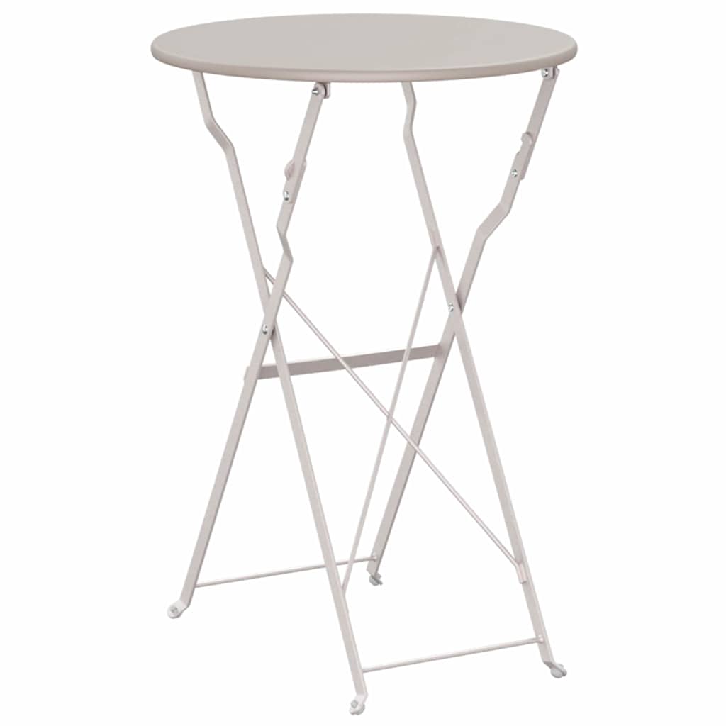 Outdoor Folding Bistro Table Beige Ø 50 X 71 Cm Powder Coated Steel