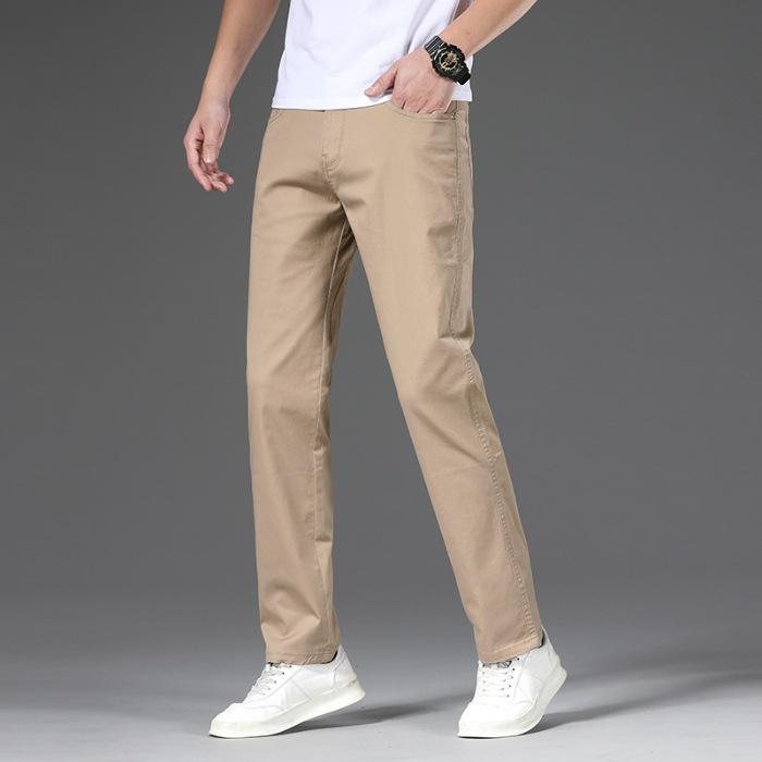 

Четыре сезона Новые высококачественные роскошные эластичные повседневные брюки для мужчин, свободные прямые модные брюки для мужчин, универсальные брюки для мужчин 38 хаки