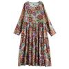 DIMANAF 2025 Women Plus Size Spring Long Dress Loose Basic Printing Vintage Casual Floral Oversize Long Sleeve Maxi