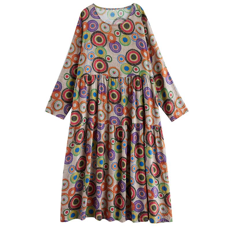Dimanaf 2025 Women Plus Size Spring Long Dress Loose Basic Printing Vintage Casual Floral Oversize Long Sleeve Maxi