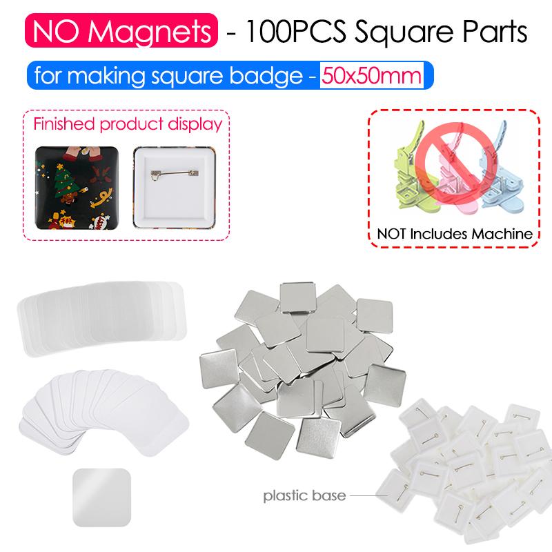 50mm Green Square Badge Button Maker 50x50mm Metal DIY Making Badge Button Pins Parts Making Refrigerator Magnets Badge Set
