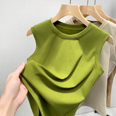 Weißes Träger-Top für Damen, neue Damenbekleidung, einfaches Baumwoll-T-Shirt mit Rundhalsausschnitt, einfarbiges Unterhemd ohne Ärmel
