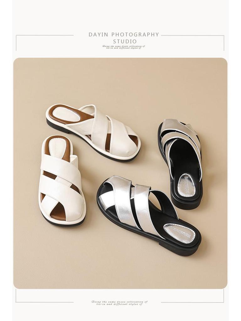 Weiwei 569-1 Damskie Srebrne Sandały Mule - Zakryte Palce, Koreański Styl Wróżki na Lato