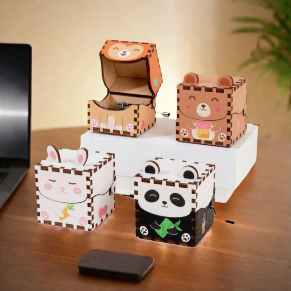 3D Wooden Music Box Puzzle Structure Cartoon Animal Music Box  Children's Toys