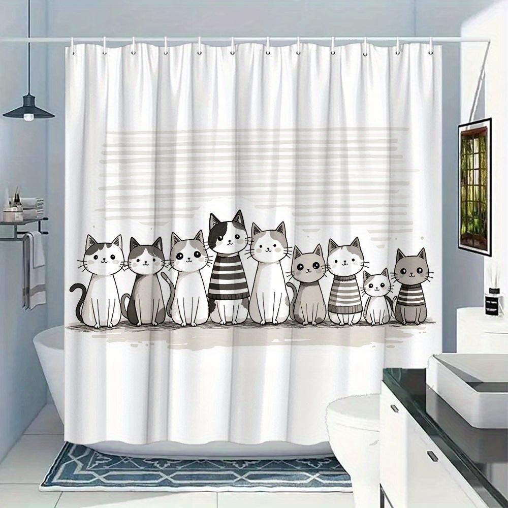 8 quirky cartoon cats in striped sweaters whimsical art shower curtain with 12 hooks for bathroom home decor Elevate Your Space