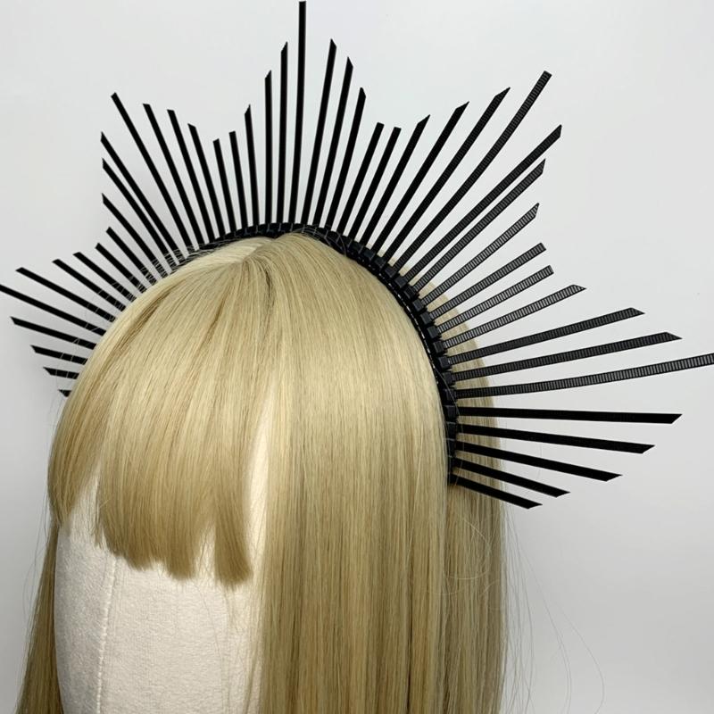 Dark Headband Angel Crown Headband Bridal Tiaras Divine Princess Headpiece Hair Hoop Baroque Spiked Tiaras