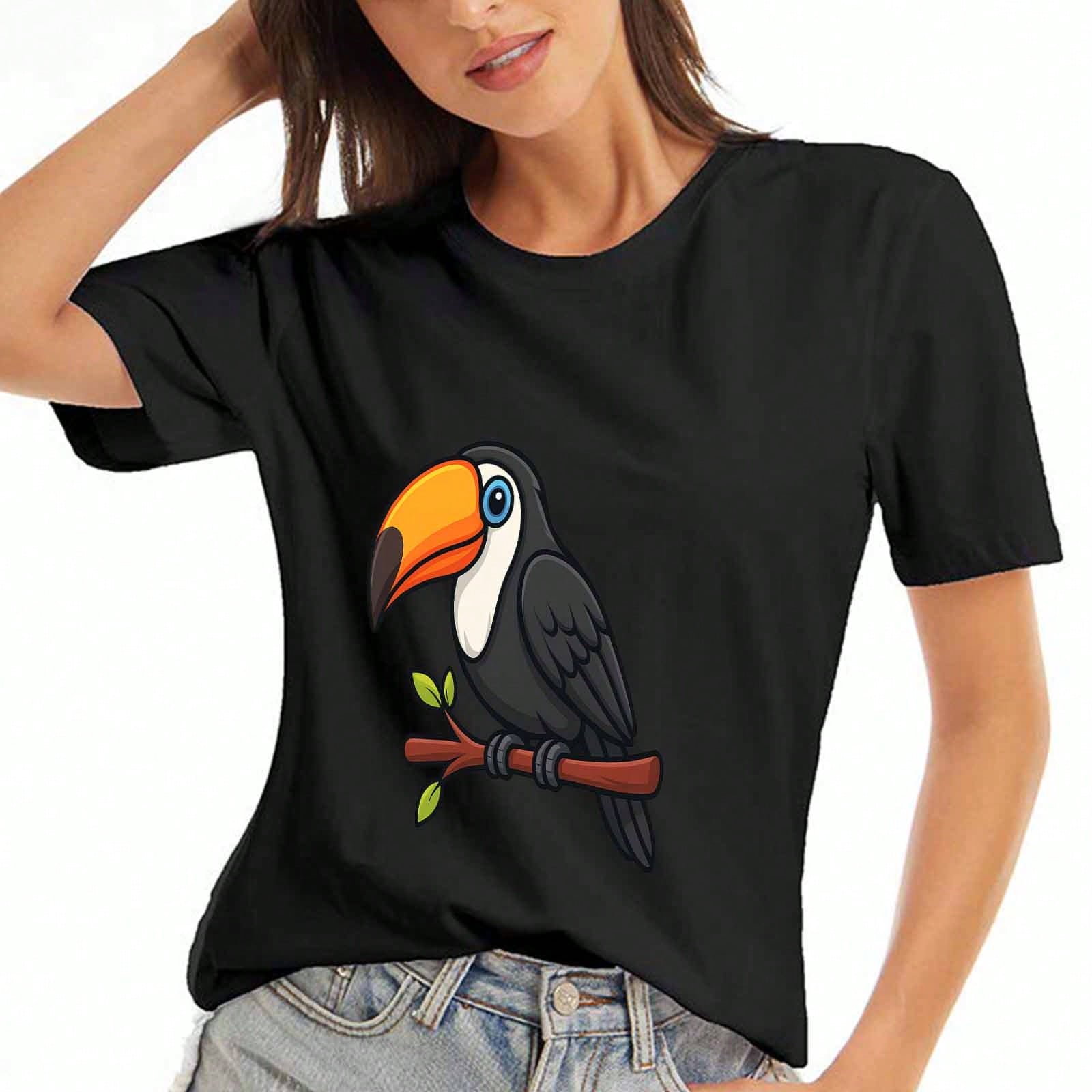 Toucan Bird Floral unisex Cotton T Shirt, Premium Cotton Graphic Print,Durable, Casual And Fashionable. Features A Tropical Toucan Design With Vibrant S разноцветный