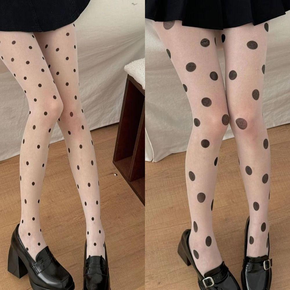 Elastic Women Pantyhose High Waist Footed Tights Sexy Polka Dot Silk Stockings  Women Lingerie