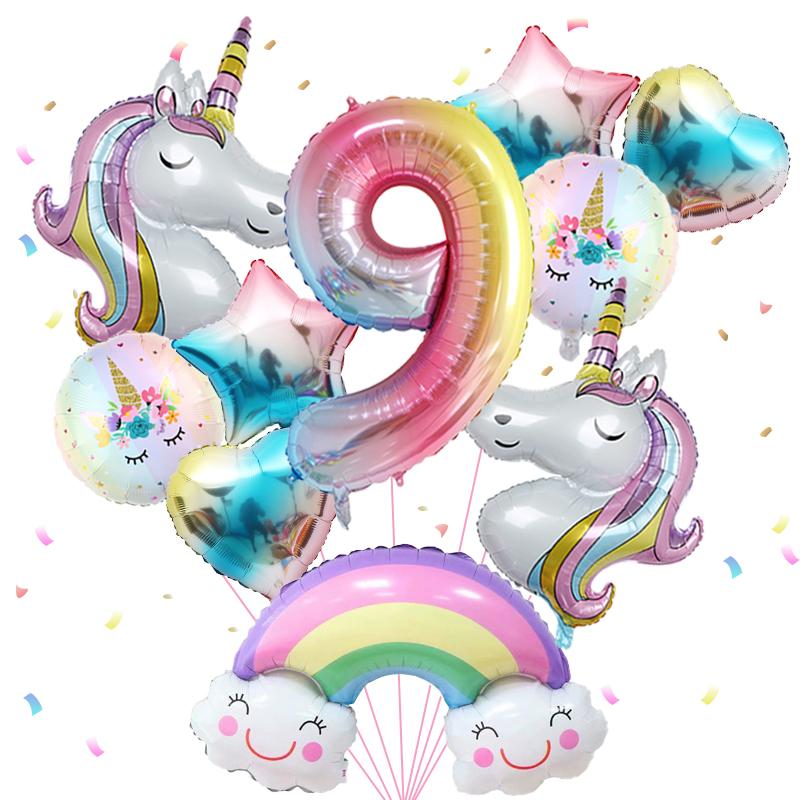 1 sada Balónky na párty Duha Jednorožec 40 palců Digitální fóliové balónky v gradientních barvách pro dětskou narozeninovou oslavu Baby Shower Dekorace