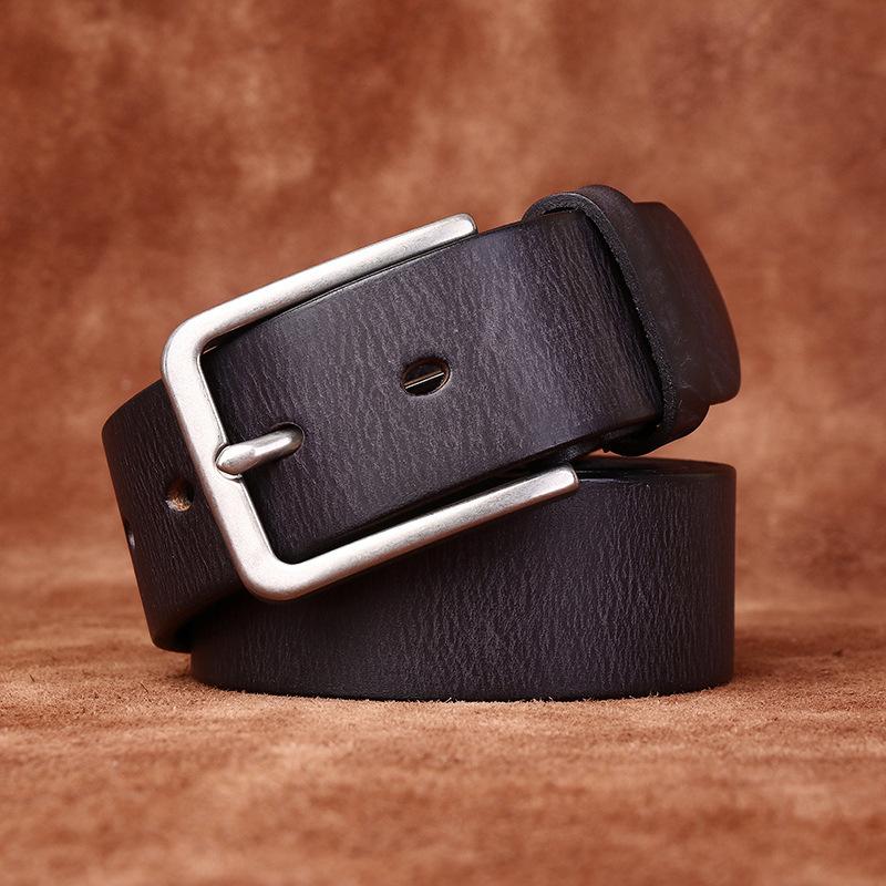 Belt Men's Matte Stainless Steel Buckle Genuine Cattlehide Leather Surface Retro Simple Fashion Trendy All-Matching Jeans Belt