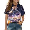 Kids Halloween Print Polo Shirt Short Sleeve Casual Top with Button Collar for Boys and Girls Comfortable Fit Lightweight Fabric