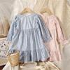 Girls' Floral Long-Sleeve Mid-Length Spring 2025 Princess Dress - Korean Pastoral Style