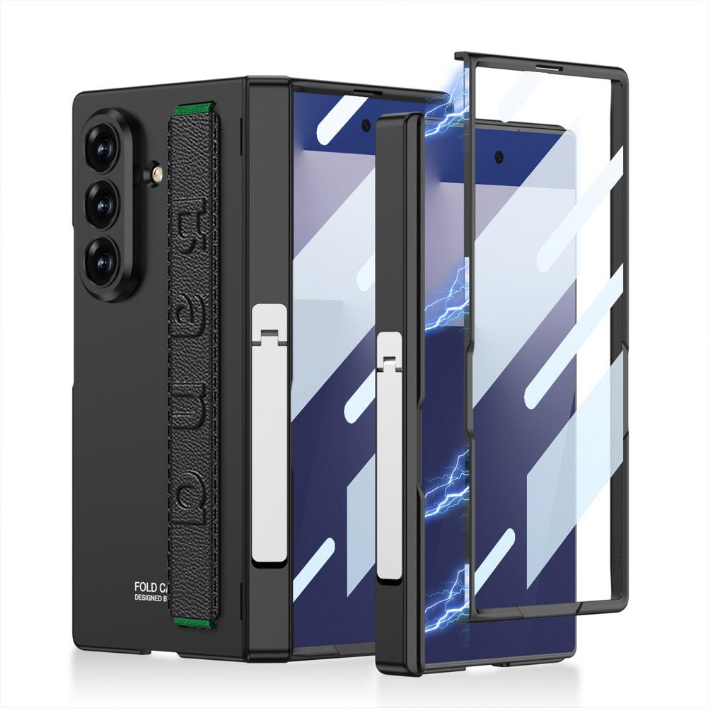 Magnetic Hinge Folding Stand Holder Wrist Strap with Glass Protector Case for Samsung Galaxy Z Fold 7 Fold7 Lens Protect Cover