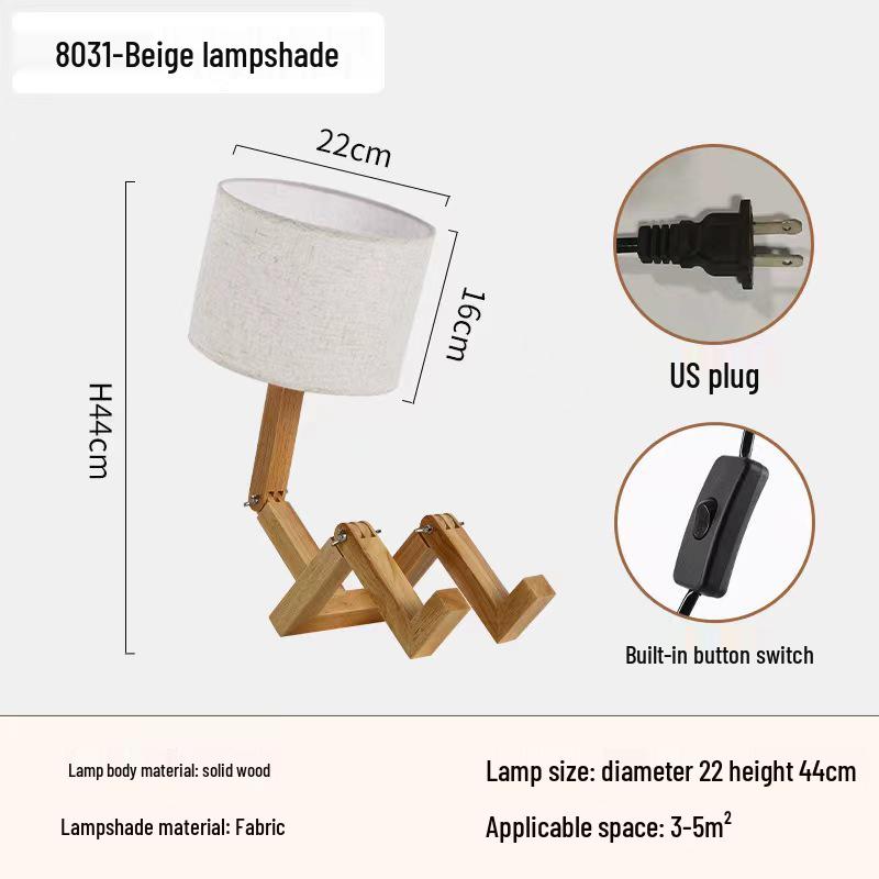 Nordic Wooden Robot Table Lamp: European Solid Wood Art for Bedroom or Bedside