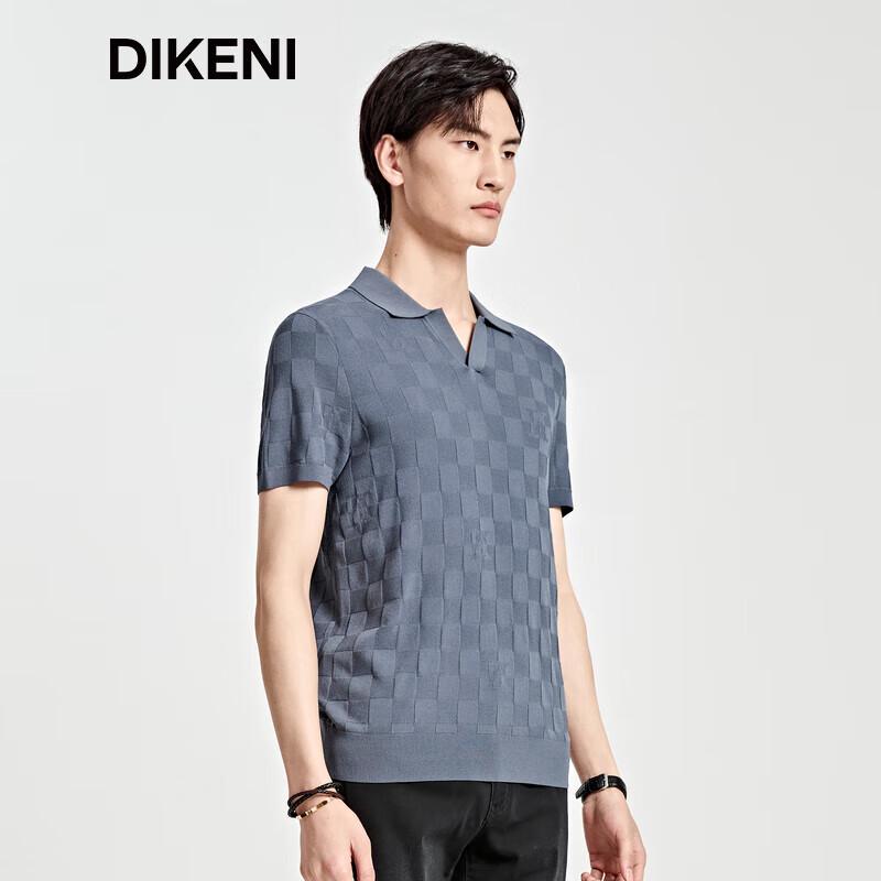 DIKENI Men s V-Neck Chessboard Knit Polo Shirt XL (52)