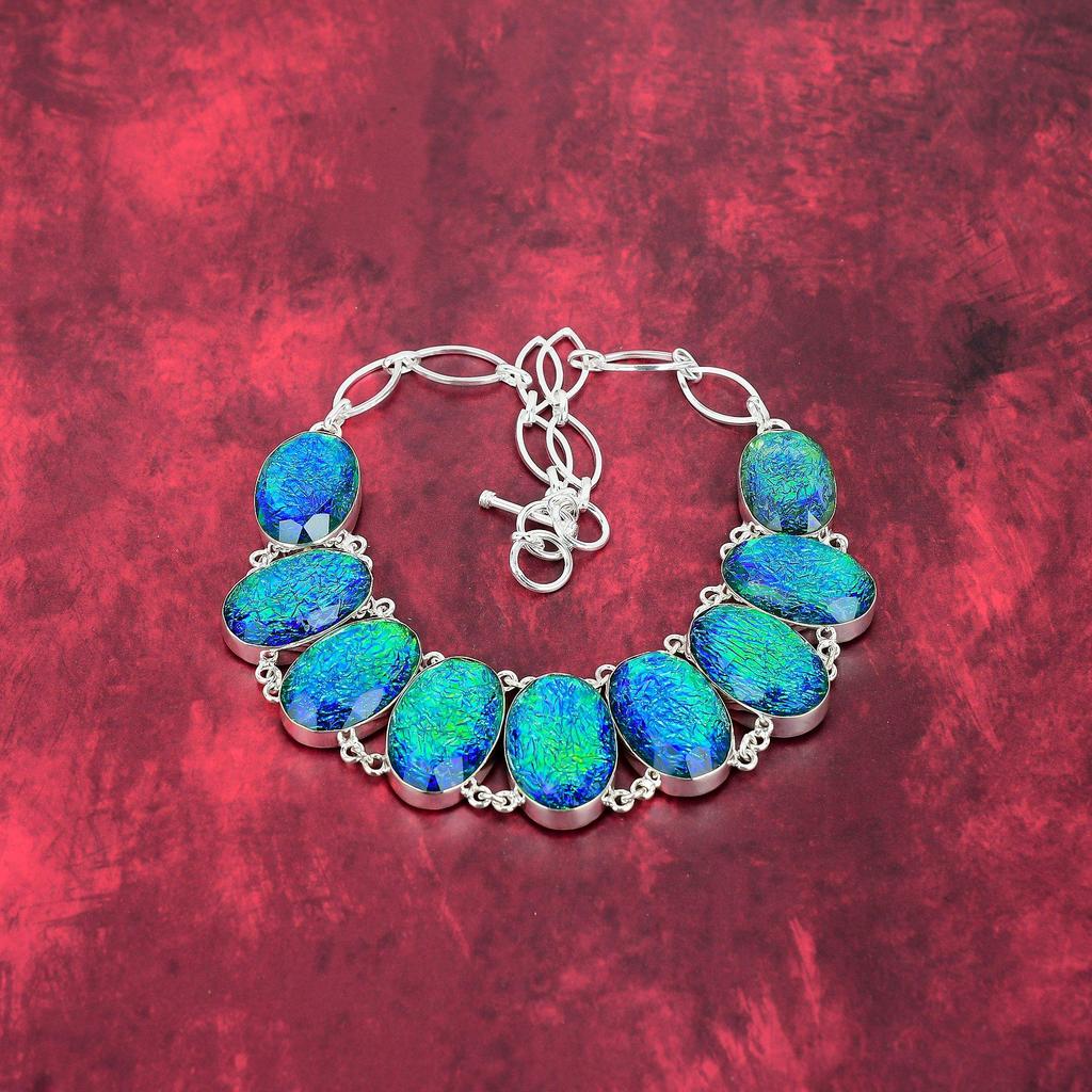 Green Triplet Opal 925 Solid Sterling Silver Necklace, Handmade Gemstone Necklace Jewelry, Gifts For Wife Brand New Necklace