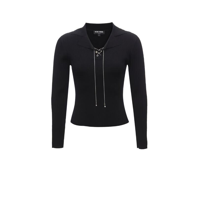 VEROMODA Women's Chain Detail V-Neck Slim Fit Knit Top