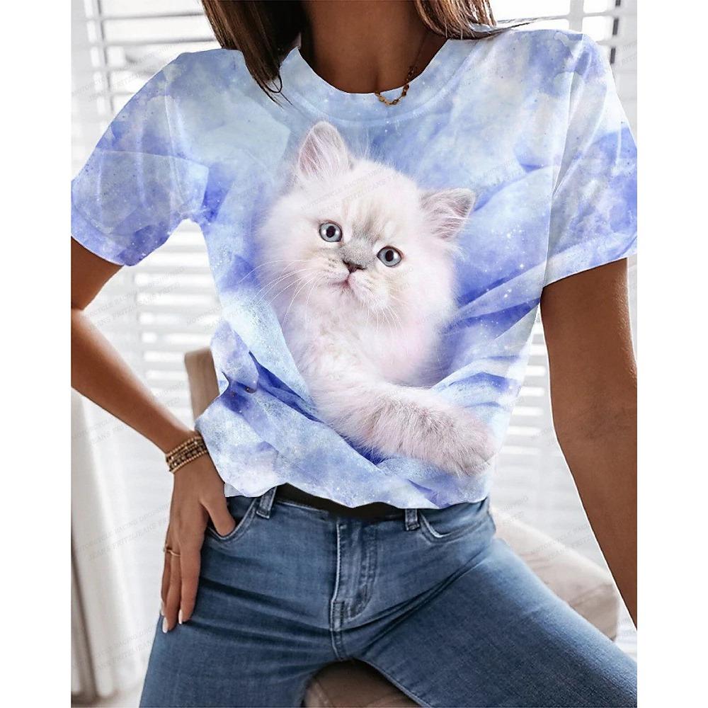 Cute Anime Cat 3d Print Women's T-shirts Funny Animal T Shirt Girls Streetwear Y2k Clothing Fashion Tops Woman