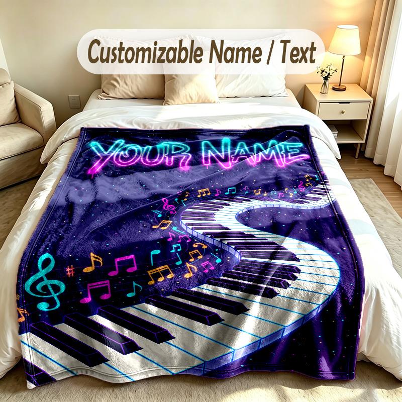 Neon Theme Custom Blanket Personalized Name & Text Customized Soft Warm Throw Blanket Home Decor