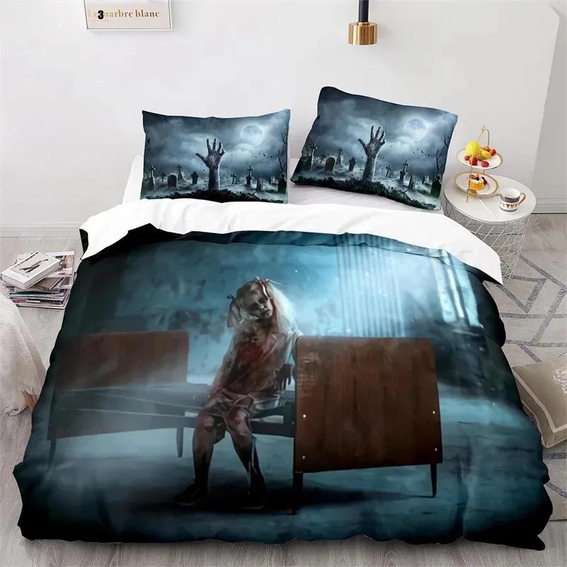 Horror Theme Spooky Bedding Set Boys Girls Twin Queen Size Duvet Cover Pillowcase Bed Kids Adult Home Textileextile