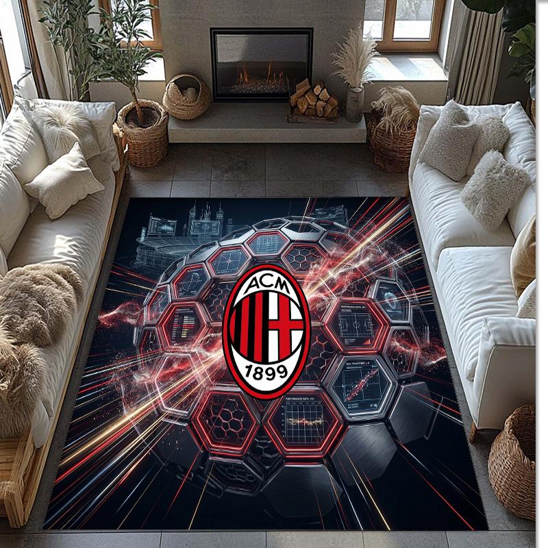Tappeto in Flanella Stampato AC Milan Antiscivolo Morbido Poliestere Tappeto per Pavimento Tappetino Decorativo da Interno per Camera da Letto Soggiorno Divano Sala Giochi Decorazione Casa