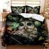 Cartoon Owl Child Duvet Cover Set,Mysterious Forest Retro Boho Design Bedding Set With 2 Pillow Shams, Queen/King/Full/Twin Size