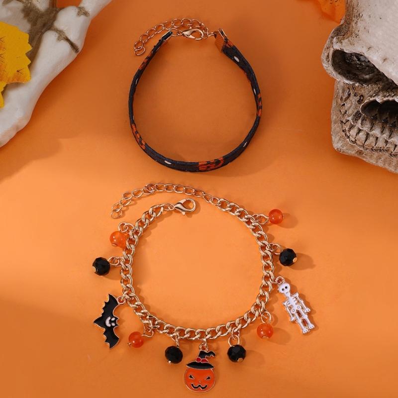 Halloween Beaded Bracelets Set Pumpkin Skull Bracelets for Women Jewelry Gift