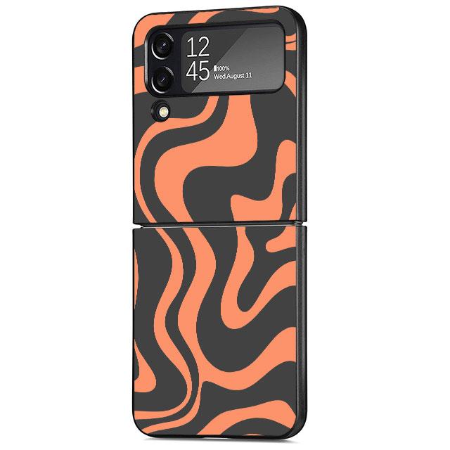 Luxushülle mit Ripple-Kuh-Textur für Samsung Galaxy Z Flip 3 4 5G Funda ZFlip 3 Schwarze PC Hartschalen-Handyhüllen