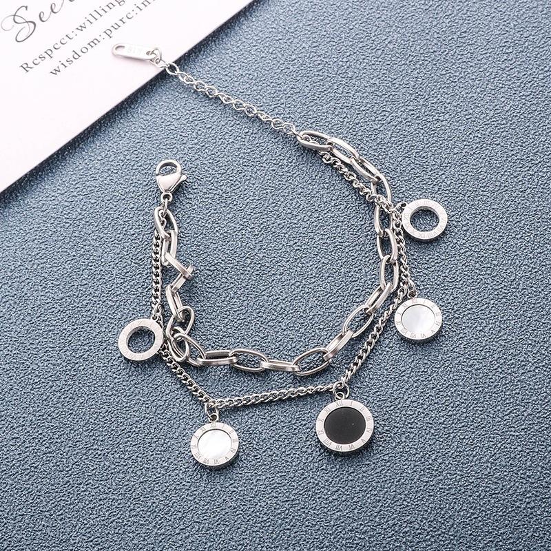 Hollow Roman Numeral Titanium Steel Bracelet for Women, Double-Sided Shell Double-Layer Chain Jewelry18k Rose gold has a trendy vibe