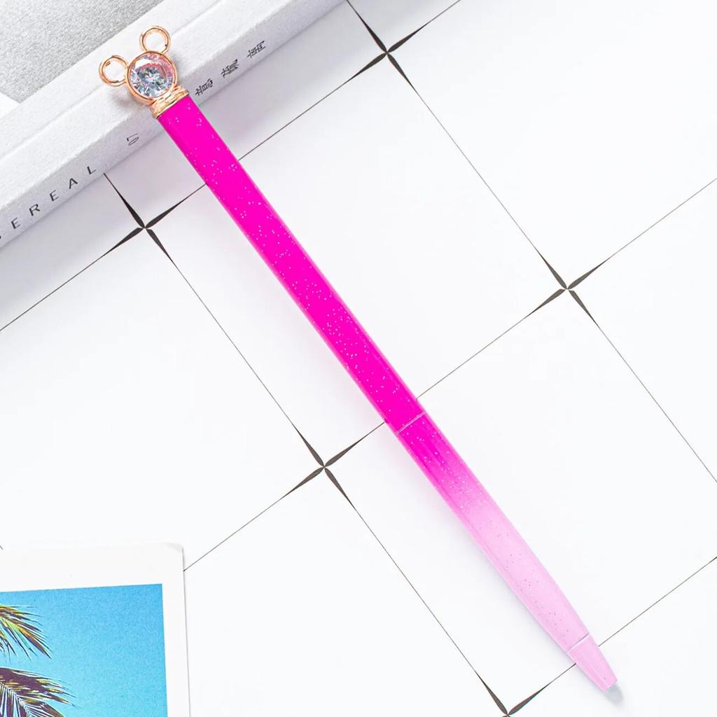 1 Piece Diamond Mouse School Pen Bullet Point Metal Ballpoint Pen Black Writing Pen For Student Rose Gold Stationery