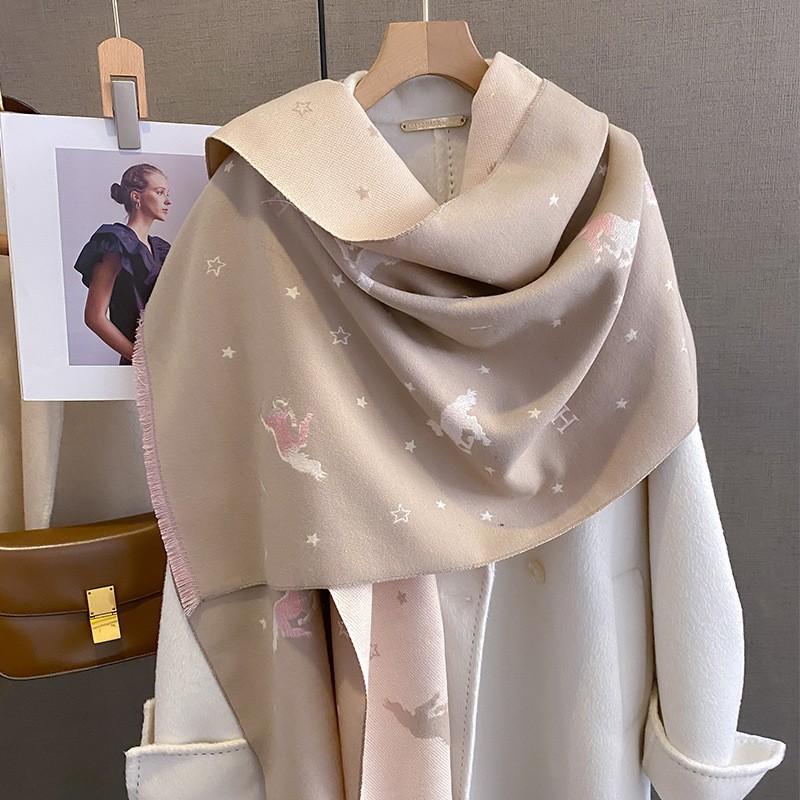 Women's Stylish Faux-Cashmere Scarf – Korean-Style Printed Warm Neck Warmer & Air-Conditioning Shawl