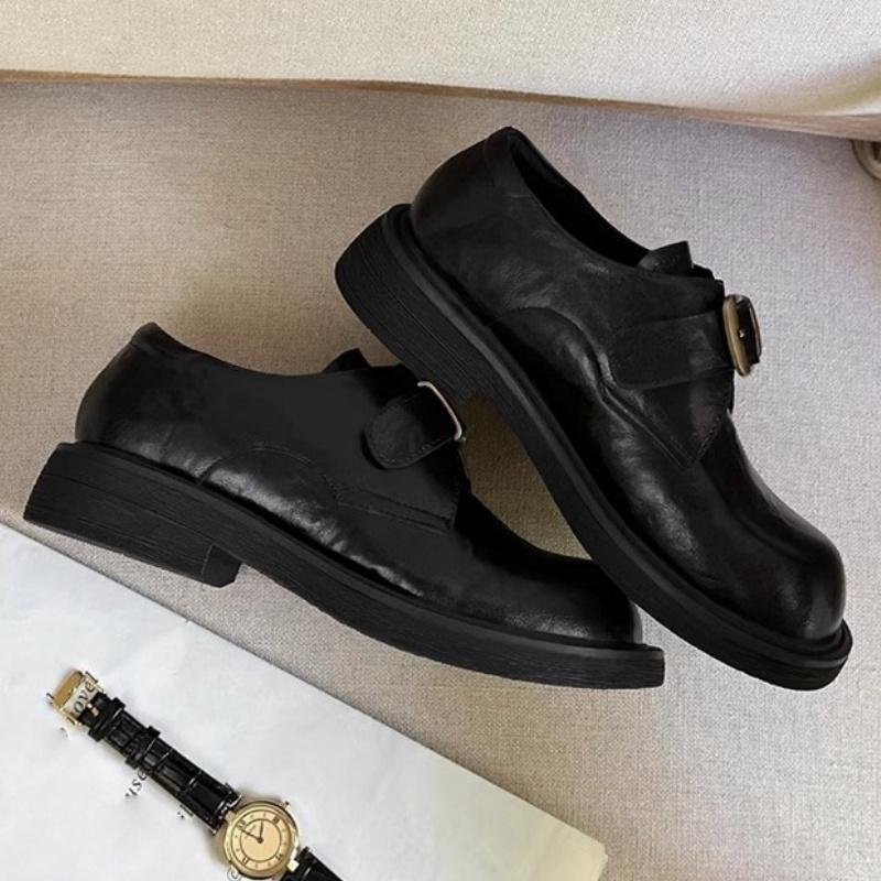 Fashion Women's Cowhide Metal Buckle Slip On Flats 2025 Spring Autumn Concise Leisure Flat Shoes High Quality Versatile Oxford Shoes