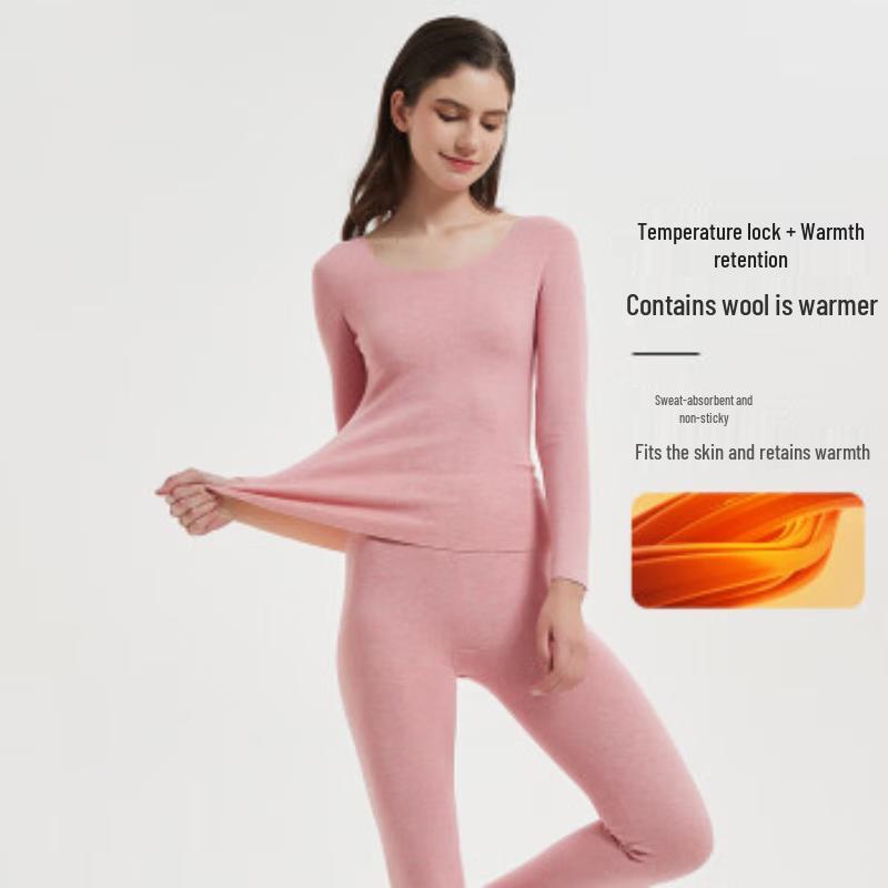 Hengyuanxiang Wool Blend Fleece-Lined Thermal Underwear Set