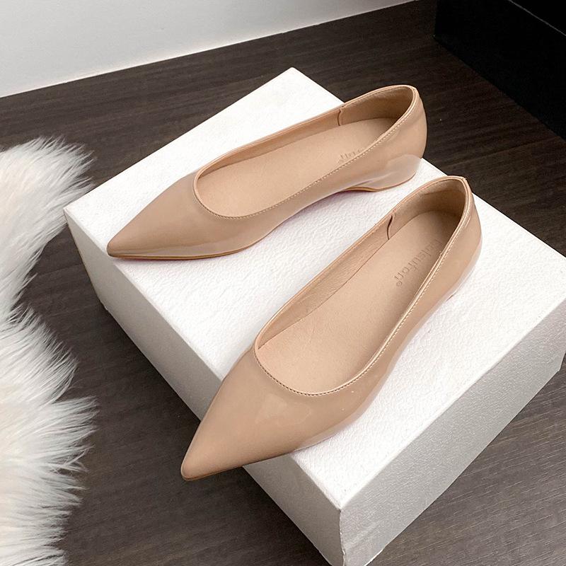 Fashion Elegant OL Ladies Dress Work Shoes Woman Nude Flats Ballet Pointed Toe Elevate Loafers Female Ballerinas Slip On Mocasines Mujer