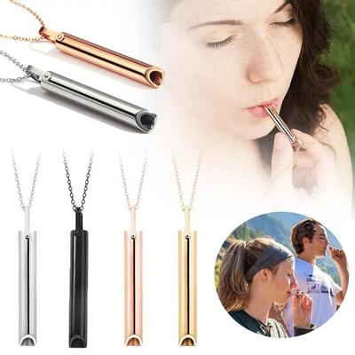 Stainless Steel Whistle Necklace for Anxiety Relief Anti Vaping Mindfulness Tool Quit Smoking Stress Reduction Breathing Aid
