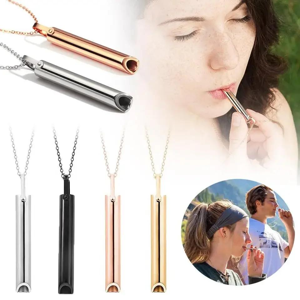 Colier Fluier din Oțel Inoxidabil pentru Ameliorarea Anxietății Instrument Mindfulness Anti Vaping Renunțare la Fumat Reducerea Stresului Ajutor