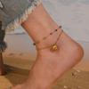 Gold Plated Layered Shell Anklet, Dainty Green Stone Beaded Foot Bracelet with Seashell Charm, Boho Beach Jewelry for Women Gift