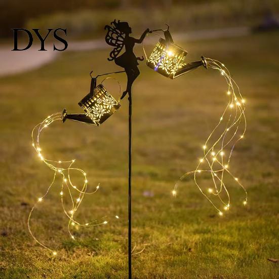 Automatic Dusk to Dawn Lighting Solar Watering Can Lantern, Metal Fairy Garden Light, Outdoor Patio Path Decor Waterproof Stake Light for Lawn