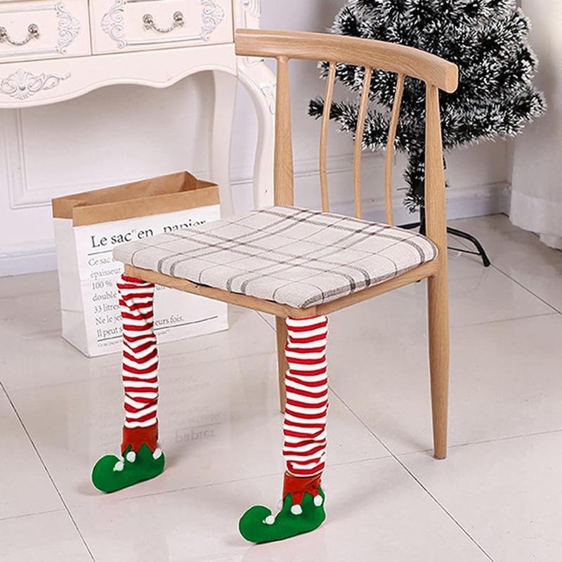 1pc Christmas Table Foot Socks Cute Boots Stripe Chair Leg Covers Floor Protectors Non-Slip Furniture Feet Sleeve Xmas Decor