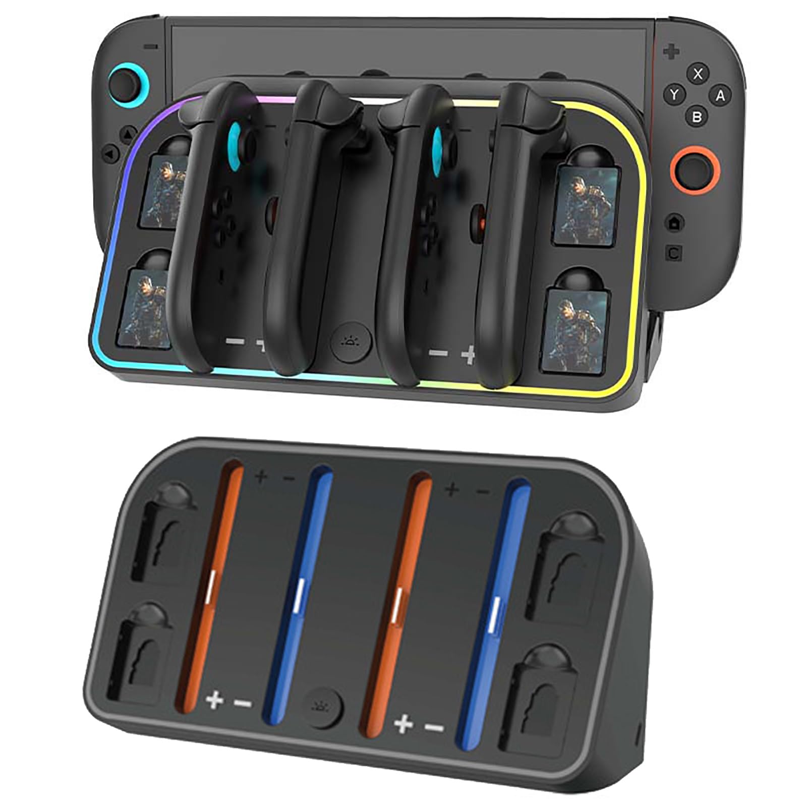 

Подставка для зарядки Tomistan для Nintendo Switch 2 2 Магнитная зарядка для четырех 2 контроллеров Быстрая зарядка Левый и Правый 2 Включает светодиодный индикатор зарядки