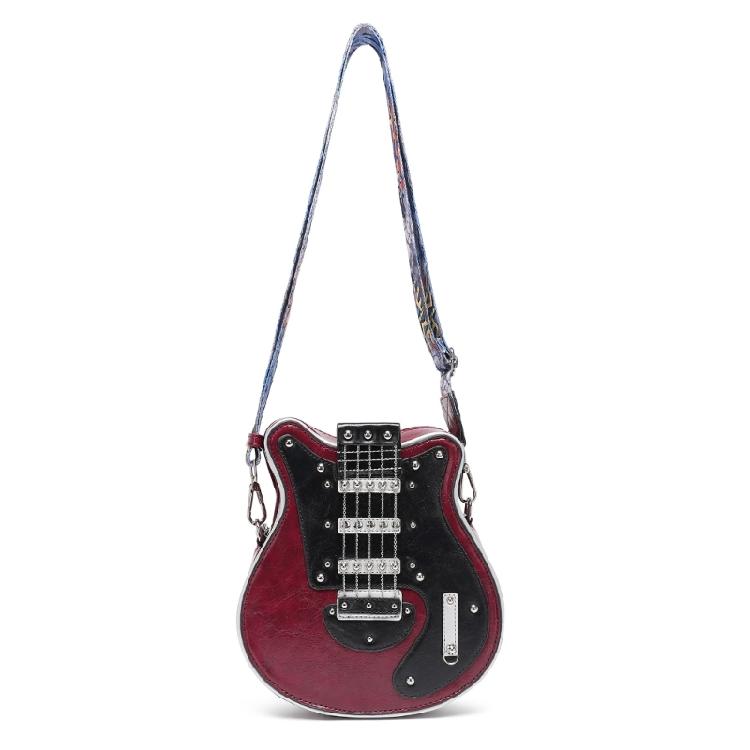 PU Leather Crossbody Bag in Guitar Shape Student Shoulder Bags Adjustable Strap for School Rehearsals and Performances