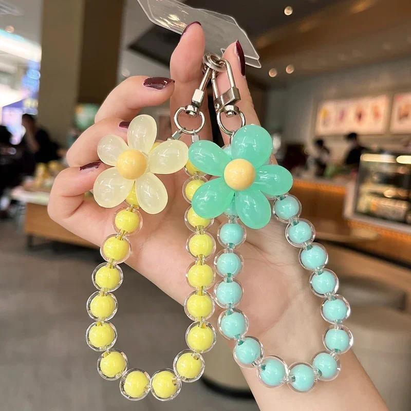 Mobile Phone Lanyard Wrist Rope Handmade Bead Colorful Macaron Round Bead Decoration Phone Case Anti Loss Lanyards Phone Charms
